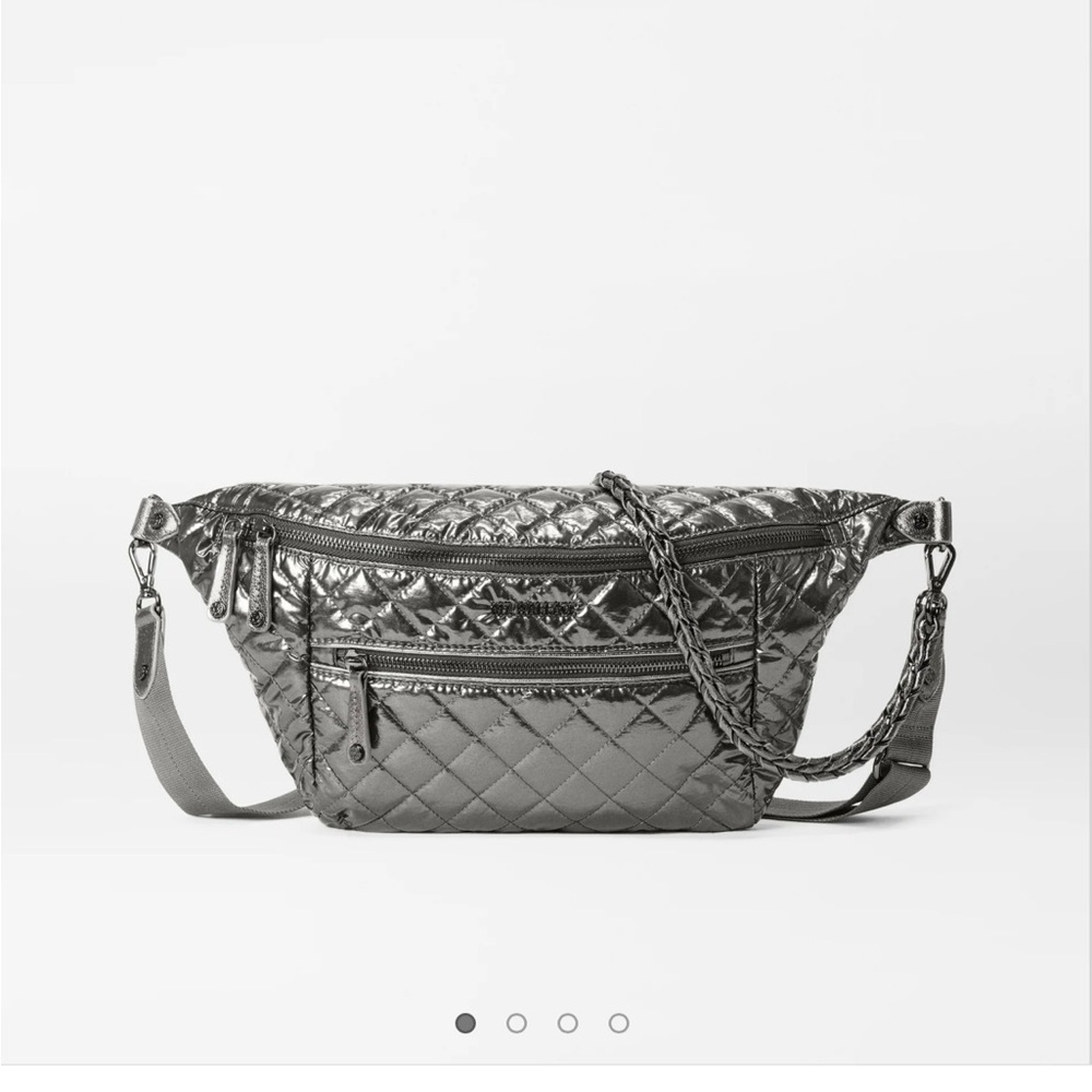 MZ Wallace Crosby Quilted Pewter Metallic Sling Bag